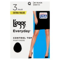 L'eggs Everyday Jet Black Sheer Toe Control Top Pantyhose Extra Value, Size Q, 3 pair