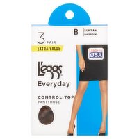 L'eggs Everyday Control Top Suntan B Sheer Toe Pantyhose Extra Value, 3 pair