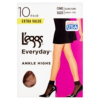 L'eggs Everyday Suntan Sheer Toe Ankle Highs Extra Value, One Size, 10 pair