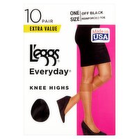 L'eggs Everyday Off Black Reinforced Toe Knee Highs Extra Value, One Size, 10 pair