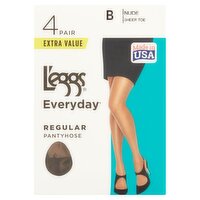 L'eggs Everyday Regular Nude B Sheer Toe Pantyhose Extra Value, 4 pair