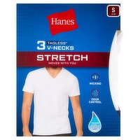 Hanes Tagless V-Necks Stretch T-Shirts, S 34-36", 3 count