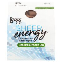 L'eggs Sheer Energy Medium Support Leg Suntan Compression Sheer Tights, Size B, 1 pair