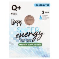 L'eggs Sheer Energy Nude Medium Support Leg Compression Sheer Tights, Size Q+, 2 pair