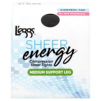 L'eggs Sheer Energy Medium Support Leg Jet Black 98094 Compression Sheer Tights, Size Q, 1 pair