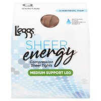 L'eggs Sheer Energy Suntan Medium Support Leg Compression Sheer Tights, Size Q, 1 pair