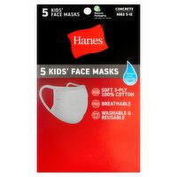 Hanes Concrete Kids' Face Masks, Ages 5-12, 5 count