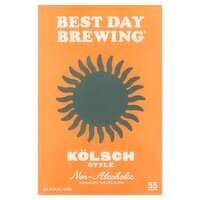 Best Day Brewing Kölsch Style Non-Alcoholic Brew, 6 count, 12 fl oz