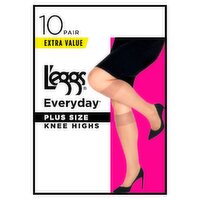 L'eggs Everyday Plus Size Jet Black Sheer Toe Knee Highs Extra Value, One Size, 10 pair