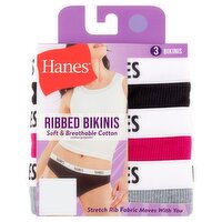 Hanes Soft & Breathable Cotton Ribbed Bikinis, Size L/7, 3 count