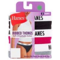 Hanes Soft & Breathable Cotton Ribbed Thongs, Size S/5, 3 count