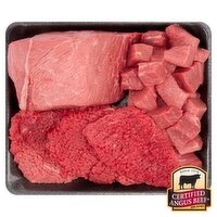 Certified Angus Beef Bottom Roast/Cube Steak/Stew Combo, Boneless, Average Weight 6 lb Pack