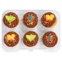 6 Pack Yellow Cupcakes W/ Chocolate Icing & Picks