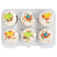 6 Pack Chocolate Cupcakes W/Vanilla Icing & Picks