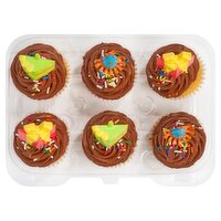 6 Pack Yellow Cupcakes W/ Chocolate Icing & Picks