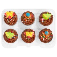 6 Pack Chocolate Cupcakes W/ Chocolate Icing & Picks