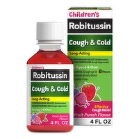 Robitussin Children's Long-Acting Fruit Punch Flavor Cough & Cold Syrup, For Ages 6 & Over, 4 fl oz