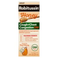 Robitussin DM Max Adult Honey Cough+Chest Congestion Liquid, for Ages 12+, 8 fl oz, 8 Ounce