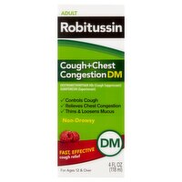 Robitussin Adult Cough+Chest Congestion DM Cough Relief, for Ages 12 & Over, 4 fl oz, 4 Fluid ounce