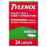 Tylenol Cold + Flu + Chest Congestion Caplets, for Adults, 24 Count, 24 Each