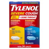 Tylenol Extra Strength Severe Cough + Sore Throat Day & Night Caplets for Adults, 24 Count