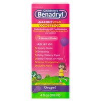 Benadryl Children's Grape! Flavored Allergy Plus Congestion Liquid, 4 fl oz