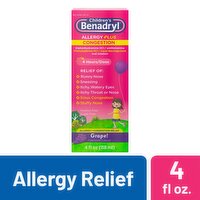 Benadryl Children's Grape! Flavored Allergy Plus Congestion Liquid, 4 fl oz