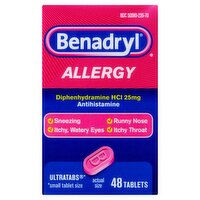 Benadryl Antihistamine Diphenhydramine HCI Allergy Tablets, 25 mg, 48 Count