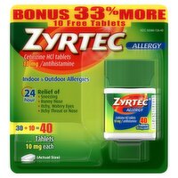 Zyrtec Indoor & Outdoor Allergy Tablets, 10 mg, 40 count