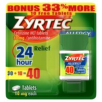 Zyrtec Indoor & Outdoor Allergy Tablets, 10 mg, 40 count