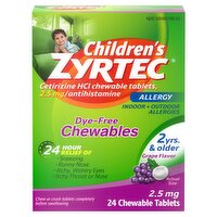 Children's Zyrtec Dye-Free Grape Flavor Chewables Tablets, 2 Yrs. & Older, 24 count