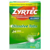 Zyrtec Indoor + Outdoor Allergies Citrus Flavor Dissolve Tabs, 24 count