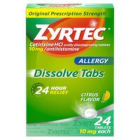 Zyrtec Indoor + Outdoor Allergies Citrus Flavor Dissolve Tabs, 24 count
