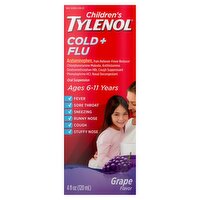 Children's Tylenol Cold & Flu Liquid Oral Suspension Medicine, Grape, 4 fl. oz