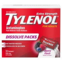  Tylenol Extra Strength Berry Flavor Acetaminophen Dissolve Packs for Adults, 500 mg, 32 count, 32 Each