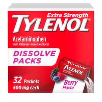  Tylenol Extra Strength Berry Flavor Acetaminophen Dissolve Packs for Adults, 500 mg, 32 count