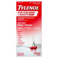 Tylenol Cherry Flavor Dye-Free Acetaminophen Oral Suspension Pain+Fever Reducer, 8 fl oz