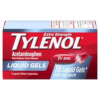 Tylenol Acetaminophen Pain Reliever-Fever Reducer for Adults Liquid Gels, 500mg, 18 Count, 18 Each