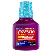 Tylenol Extra Strength Severe Cough + Sore Throat Frosted Berry Night Liquid, 1000 mg, 8 fl oz