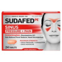 Sudafed PE Maximum Strength Non-Drowsy Sinus Pressure + Pain Tablets, 24 count, 24 Each