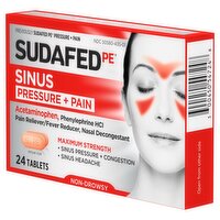 Sudafed PE Maximum Strength Non-Drowsy Sinus Pressure + Pain Tablets, 24 count