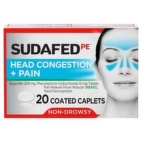 Sudafed PE Non-Drowsy Head Congestion + Pain Coated Caplets, 20 count