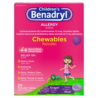 Benadryl Children's Allergy Grape Flavored Chewable Tablets, 20 count