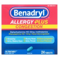 Benadryl Allergy Plus Congestion Ultratabs Tablets, 24 count