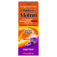 Children's Motrin Liquid Pain Reliever & Fever Reducer, Grape Flavor, 4 FL ounce, 4 Fluid ounce