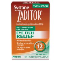 Systane Zaditor Eye Itch Relief Antihistamine Eye Drops Twin Pack, 0.17 fl oz, 2 count