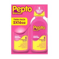 Pepto Bismol Liquid, Fast 5-Symptom Stomach Relief, Upset Stomach Relief, 2x16 Oz