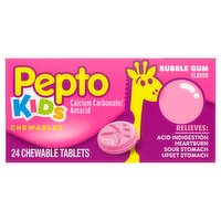 Pepto Kids Bubble Gum Flavor Chewable Tablets, 24 count