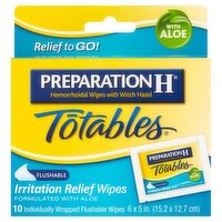 Preparation H Totables Flushable Hemorrhoidal Wipes with Witch Hazel, 10 count, 10 Each