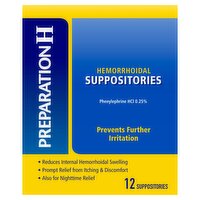 Preparation H Hemorrhoidal Suppositories, 12 count